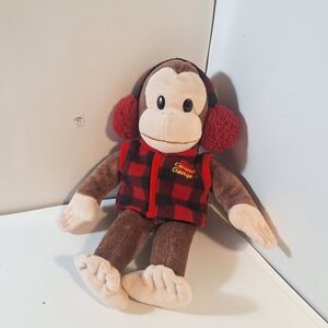 Universal Studios Curious George Monkey Plush Stuffed Animal Red Plaid Vest Toy